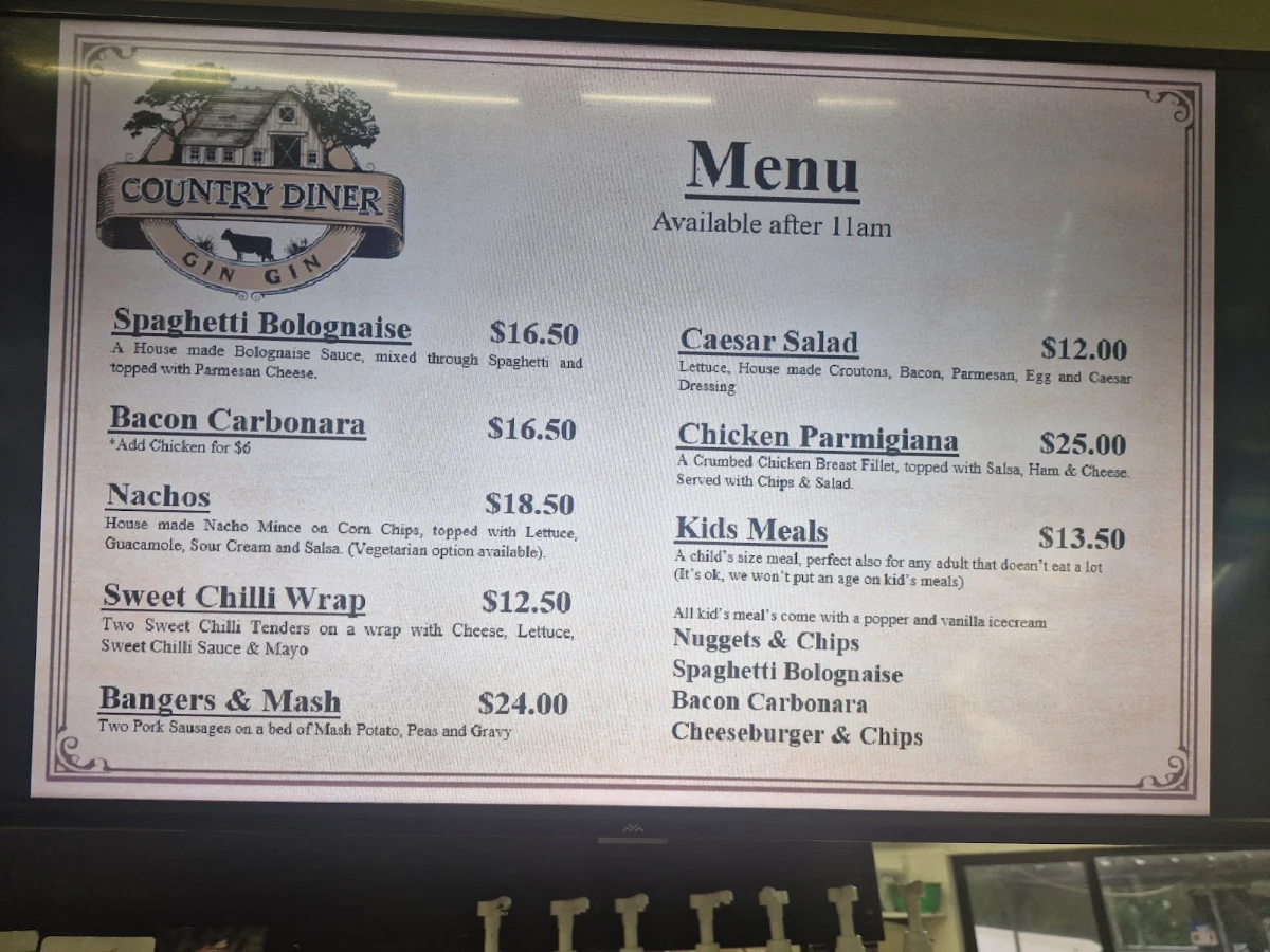 Menu, Country Diner (Starburst Diner)