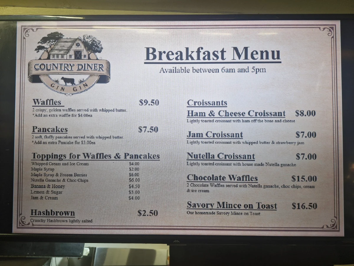 Menu, Country Diner (Starburst Diner)