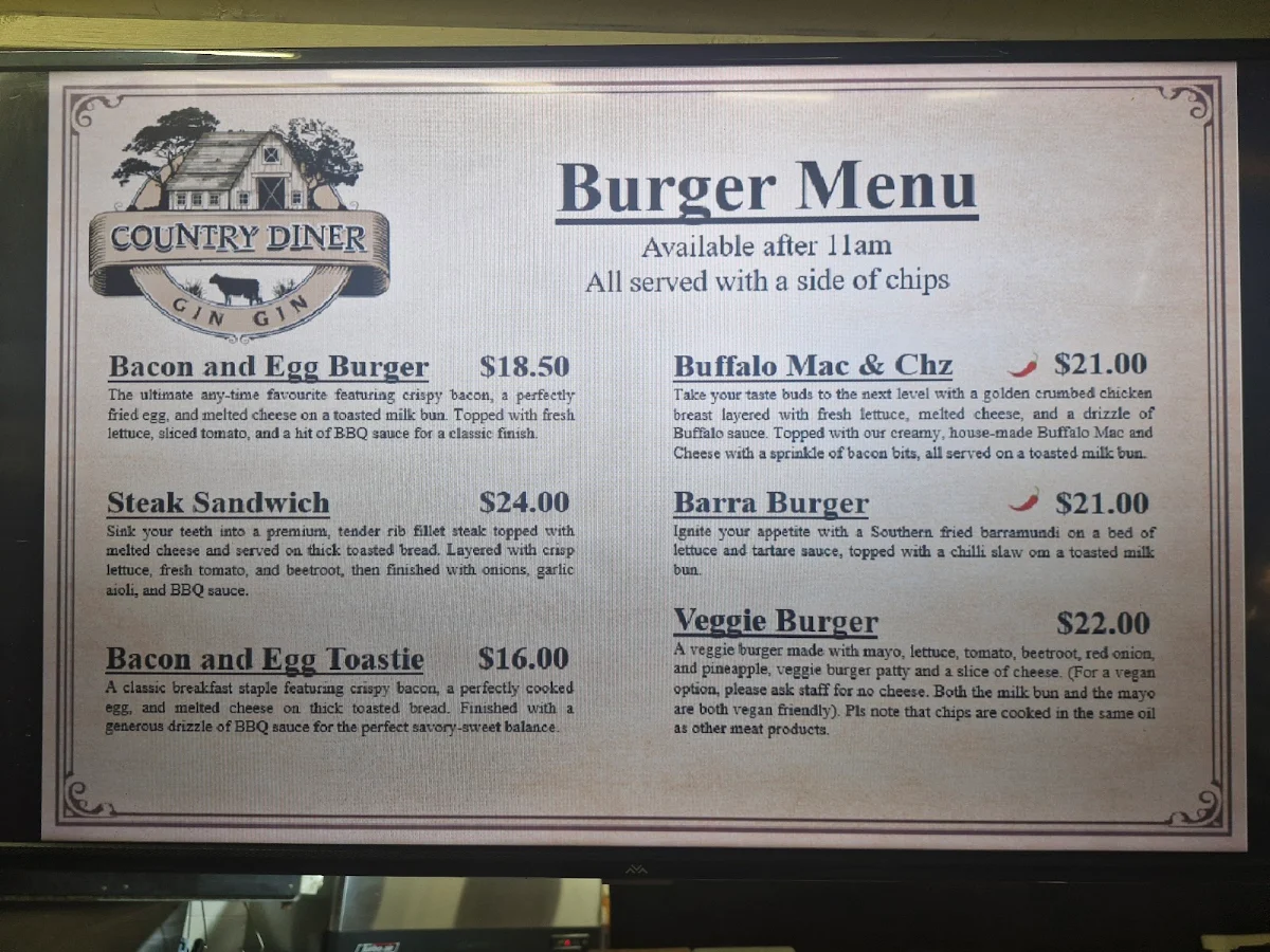 Menu, Country Diner (Starburst Diner)