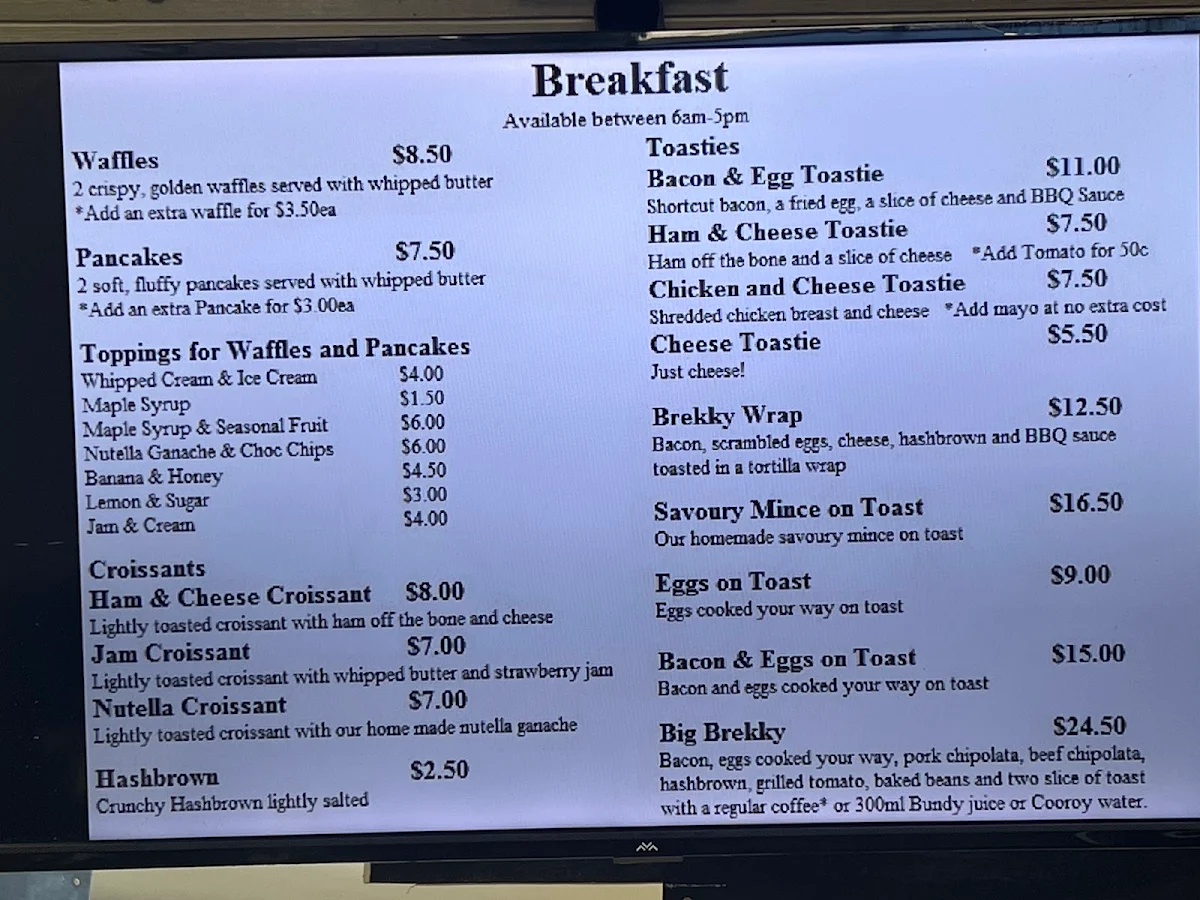 Menu, Country Diner (Starburst Diner)
