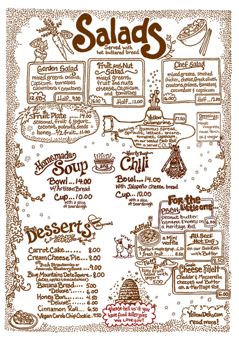 Menu, The Yellow Deli
