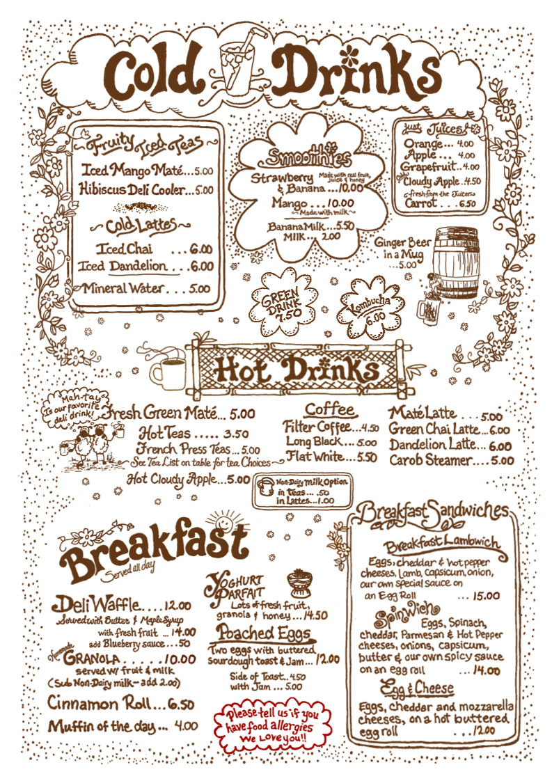 Menu, The Yellow Deli