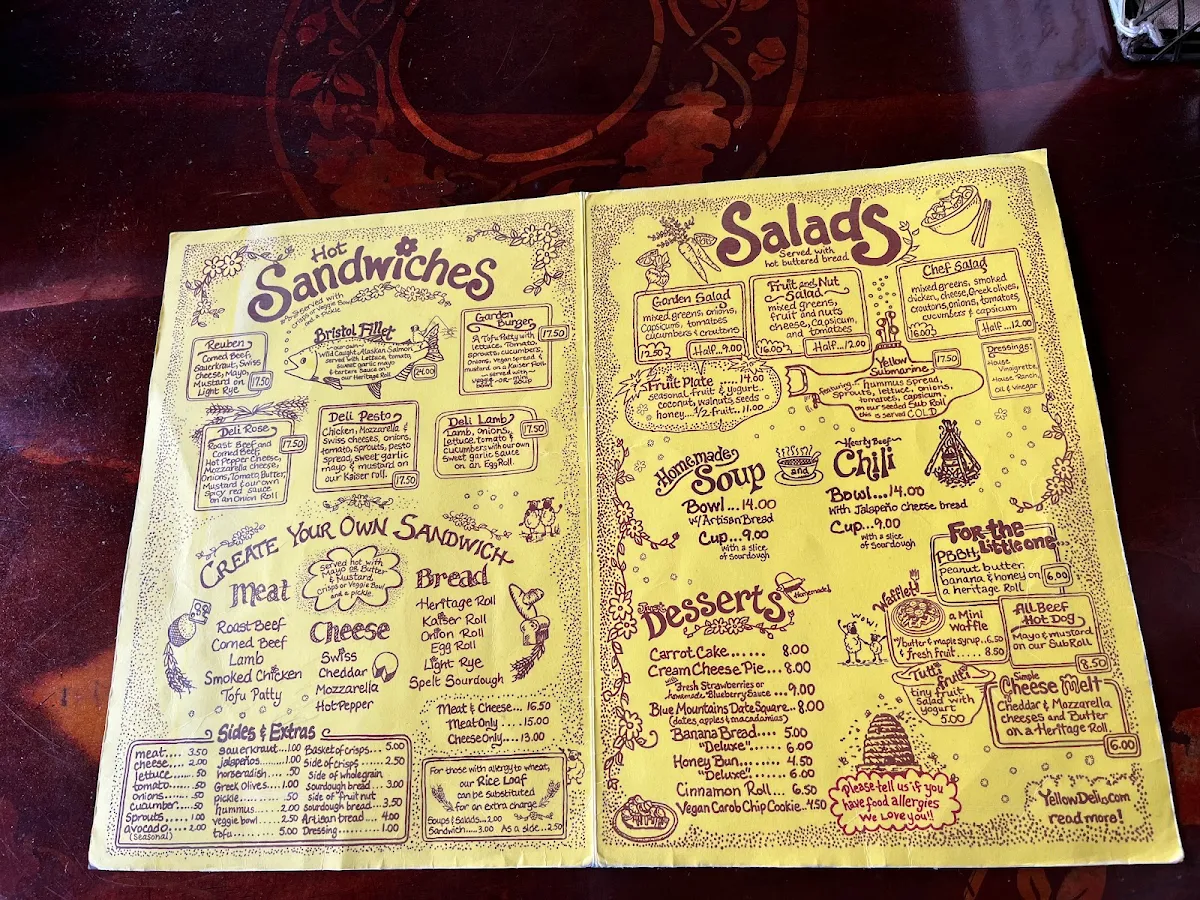 Menu, The Yellow Deli