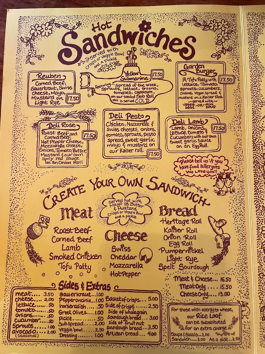 Menu, The Yellow Deli
