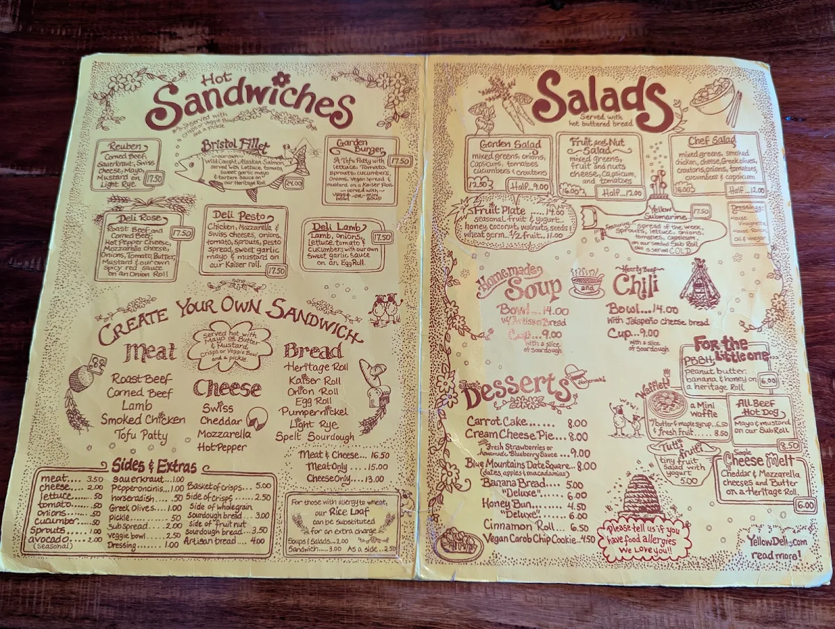 Menu, The Yellow Deli