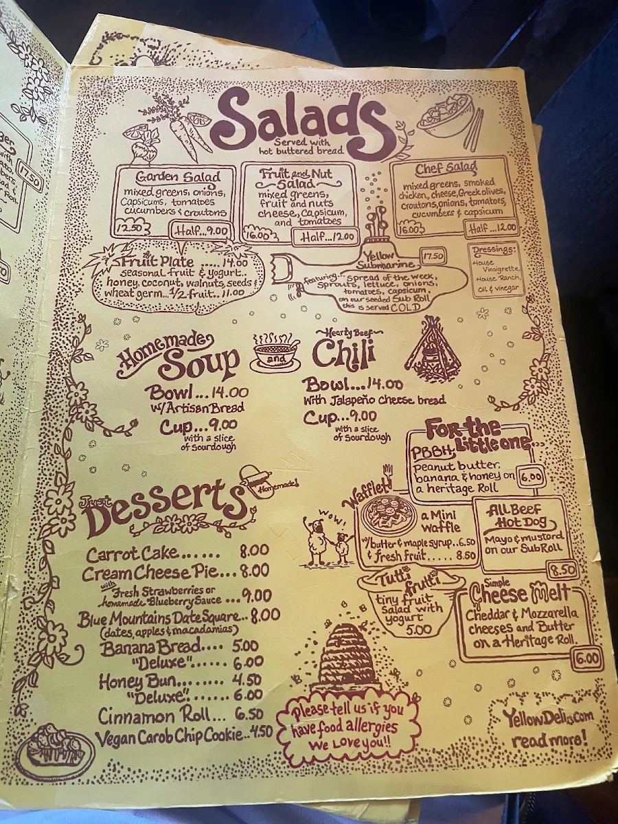 Menu, The Yellow Deli