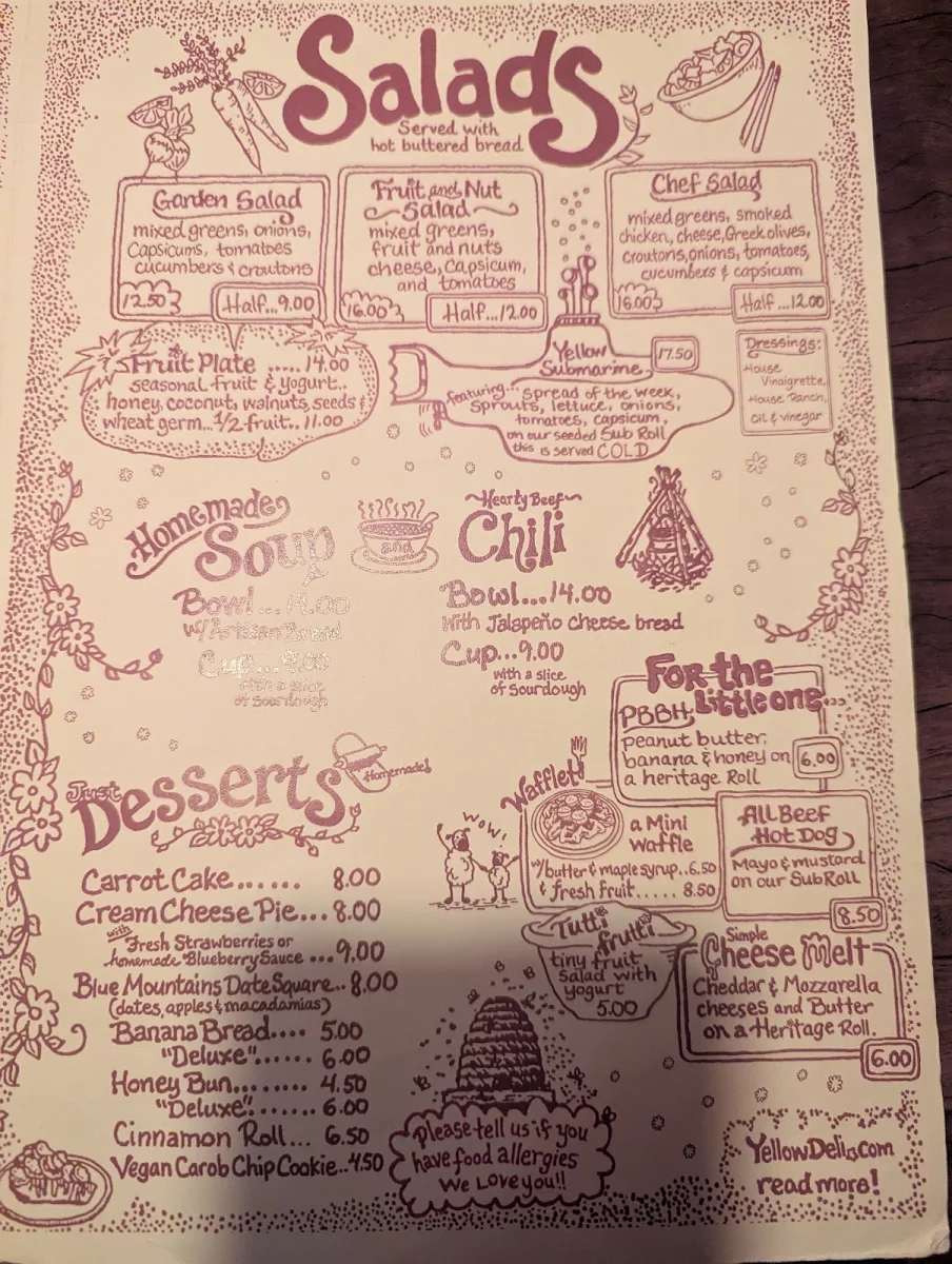 Menu, The Yellow Deli
