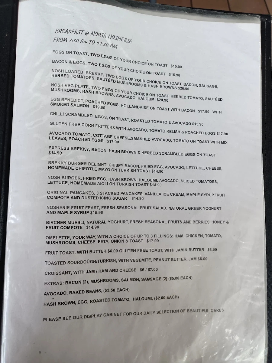 Menu, The Noosa Nosherie ( Quamby Cafe )