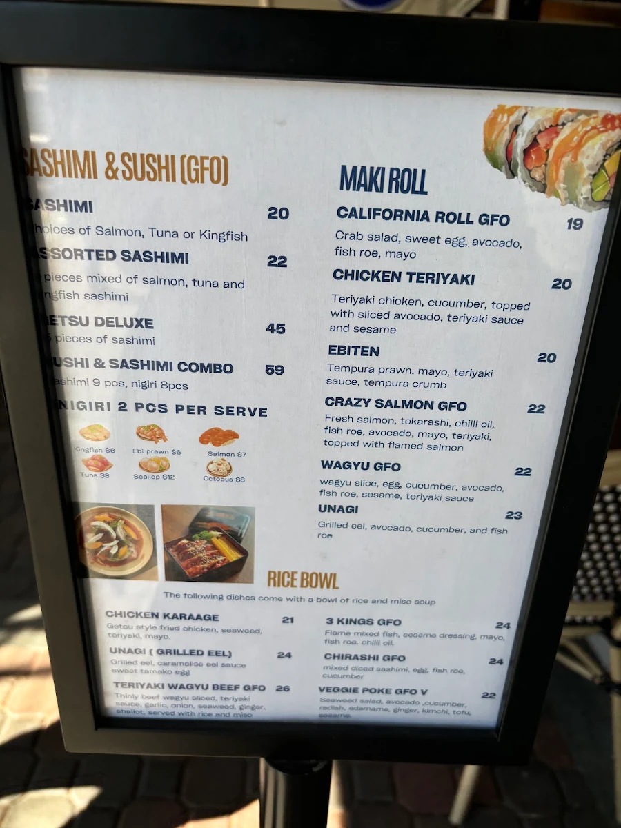 Menu, Getsu Japanese restaurant and cafe