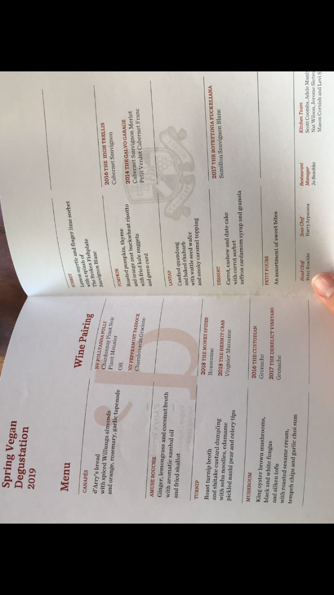 Menu, d'Arry's Verandah Restaurant