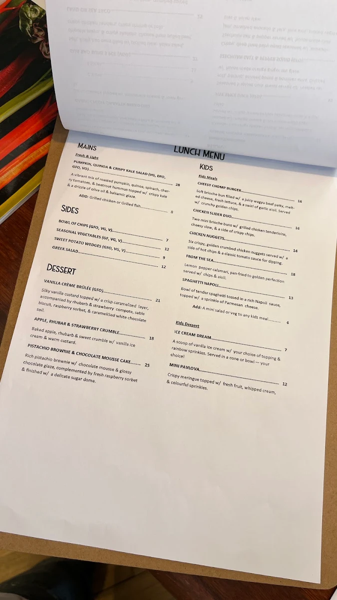 Menu, Freda’s Cafe Restaurant Bar