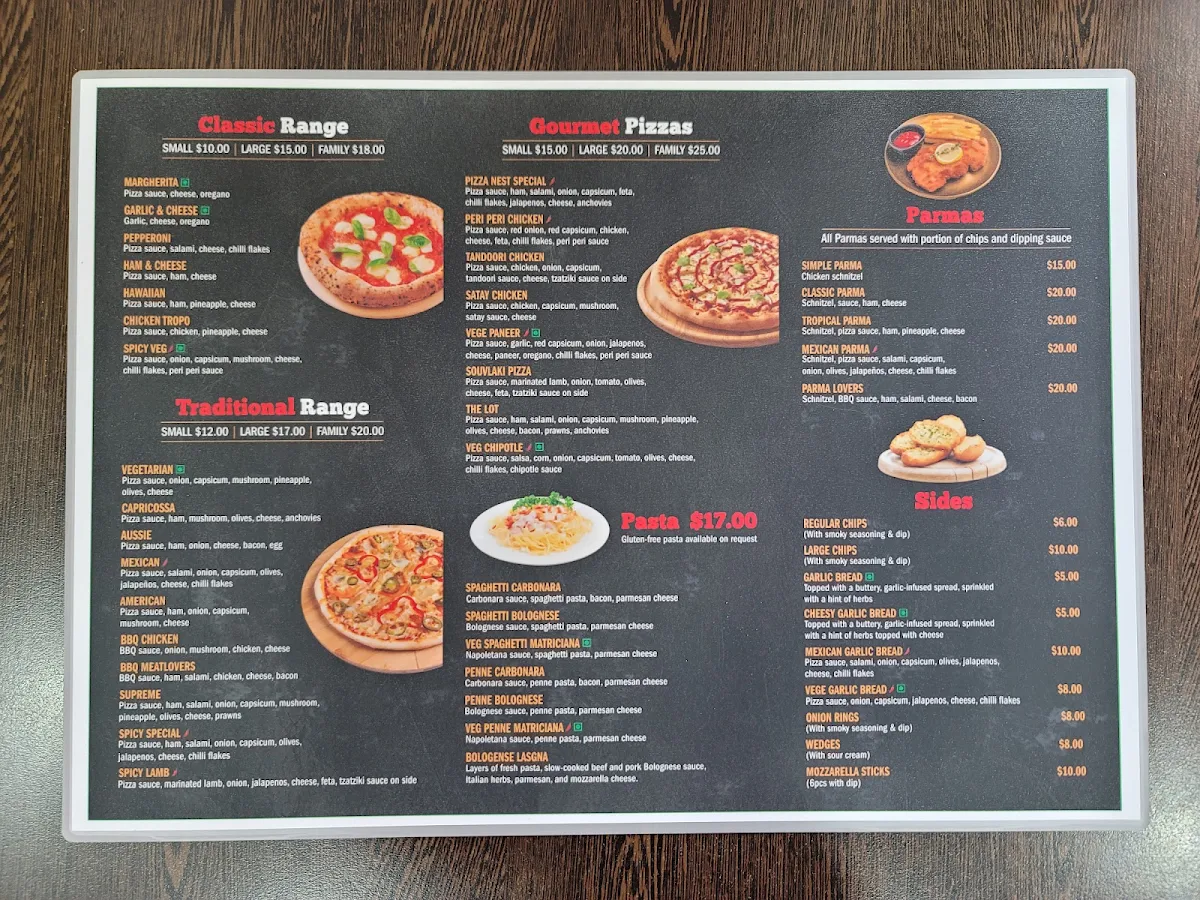 Menu, Pizza Nest