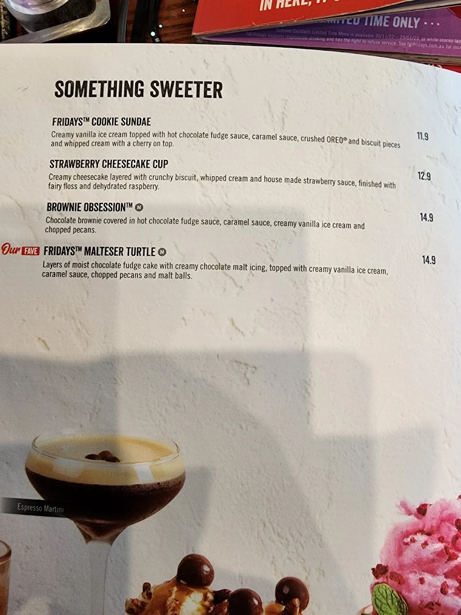 Menu, TGI Fridays