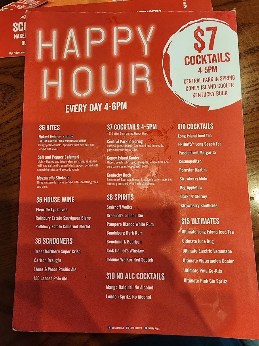Menu, TGI Fridays