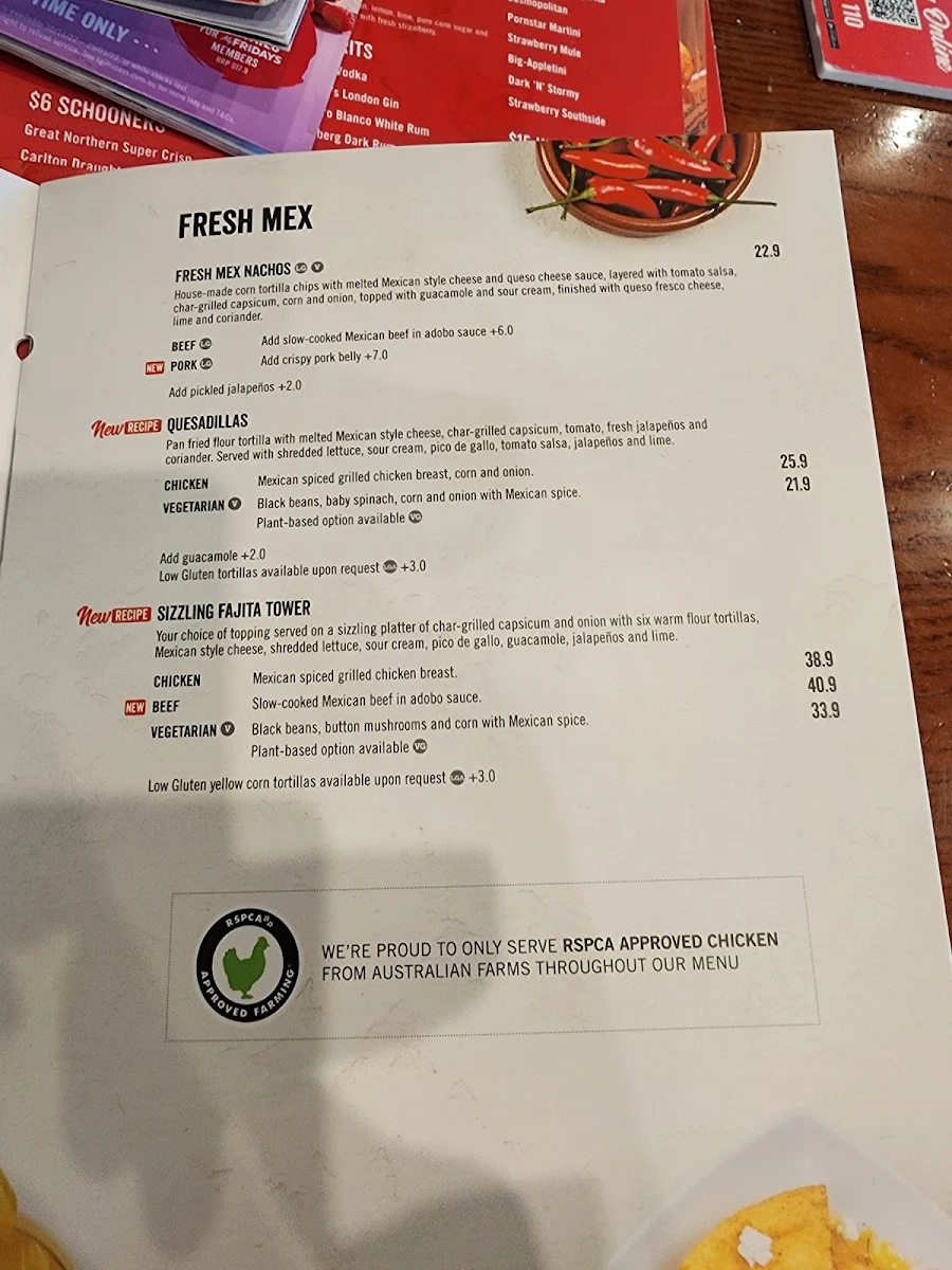 Menu, TGI Fridays