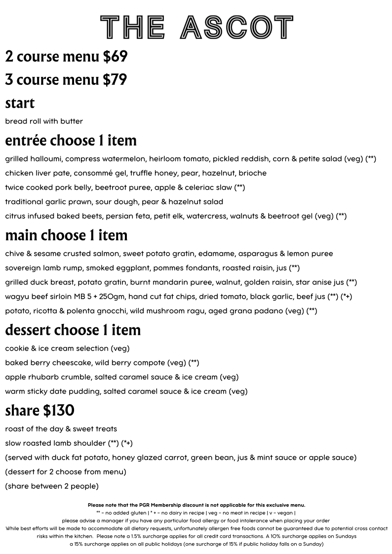 Menu, The Ascot
