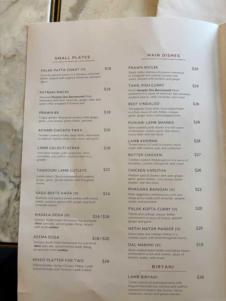 Menu, Divaa Indian Restaurant