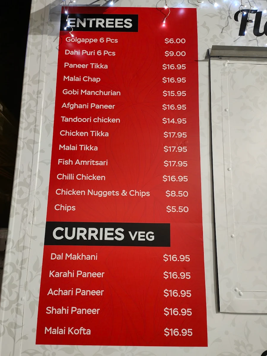 Menu, The Veera's Food Corner