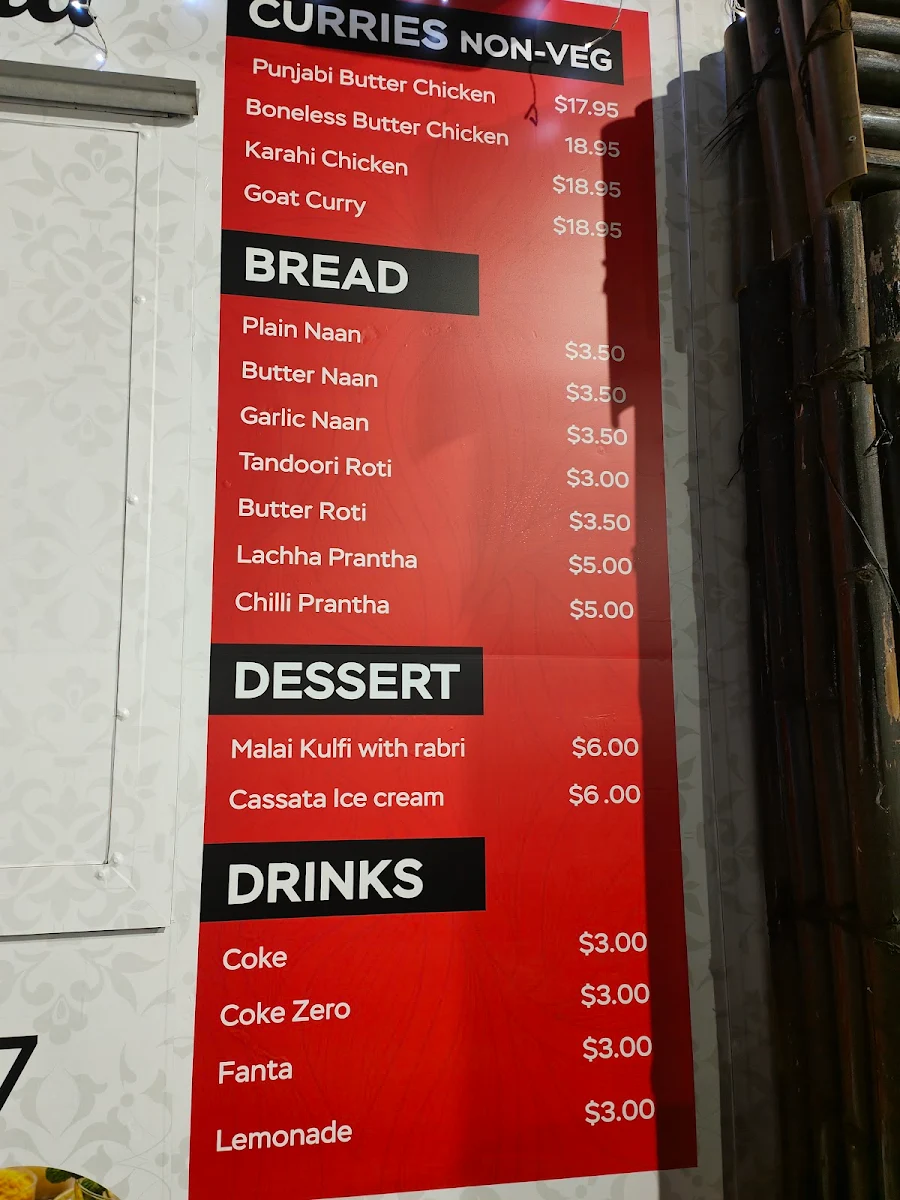Menu, The Veera's Food Corner