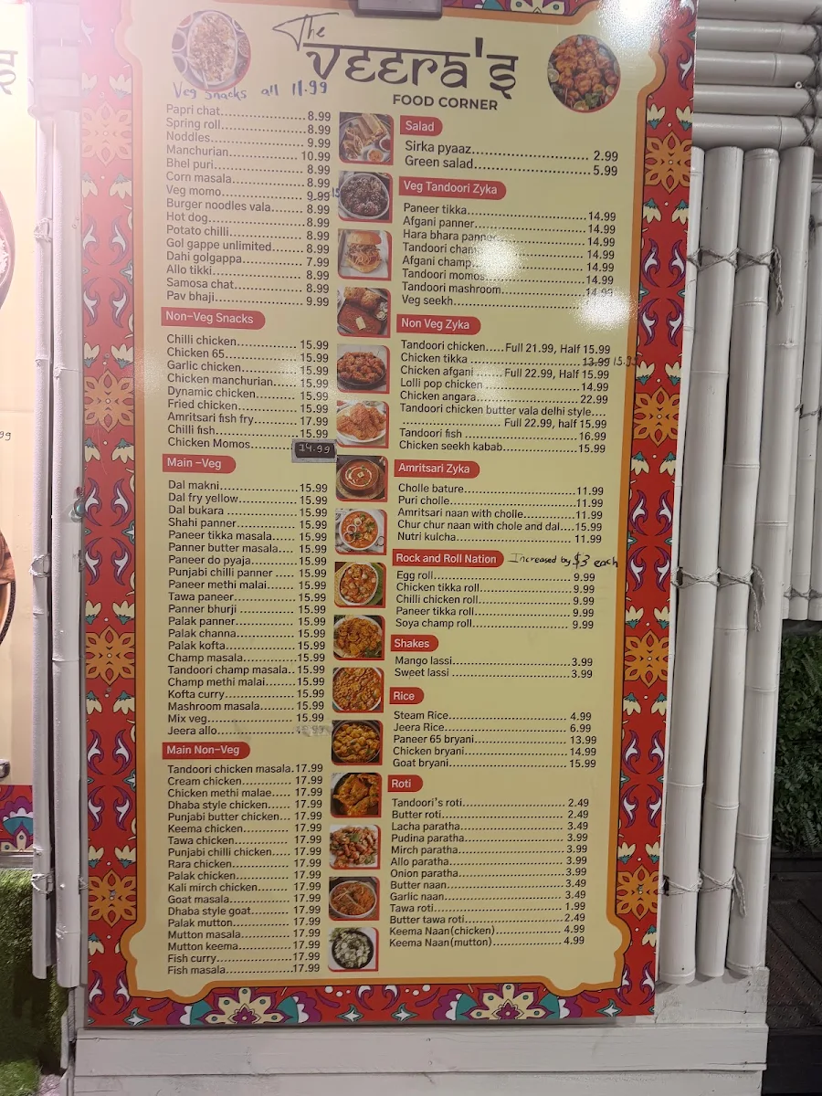 Menu, The Veera's Food Corner