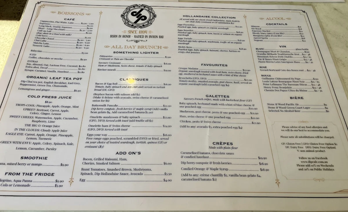 Menu, Dip Cafe
