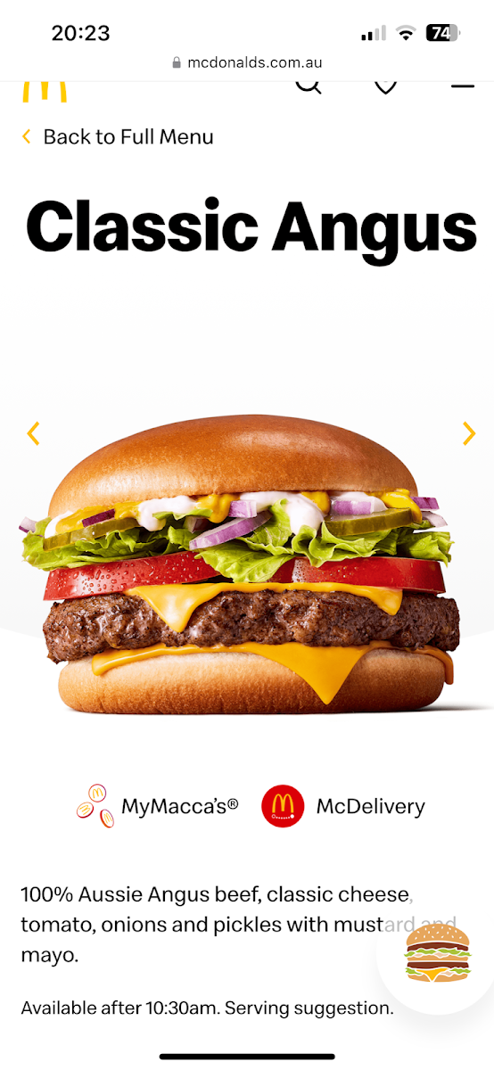 Menu, McDonald's Rowville