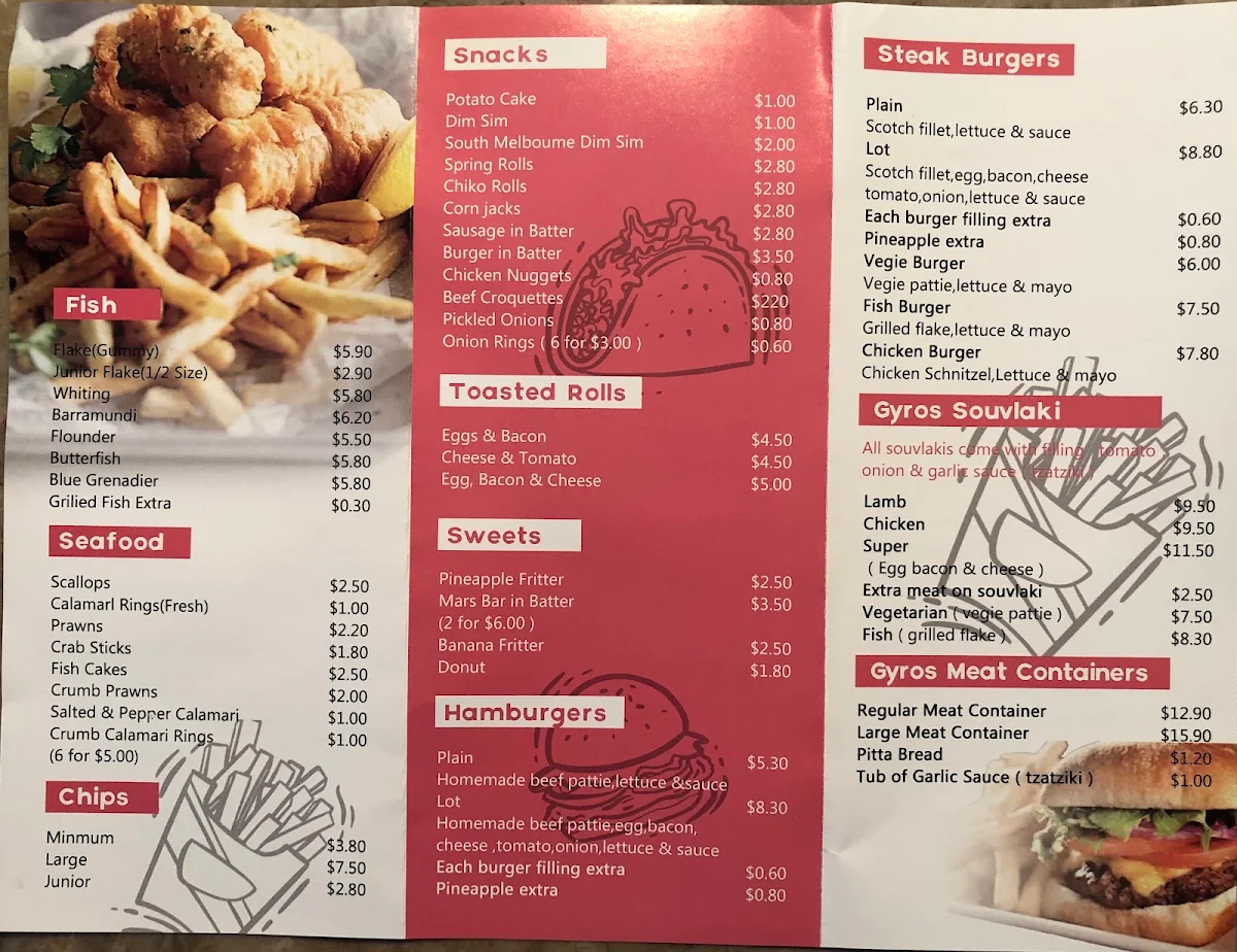 Menu, Grey Shark Fish & Chips