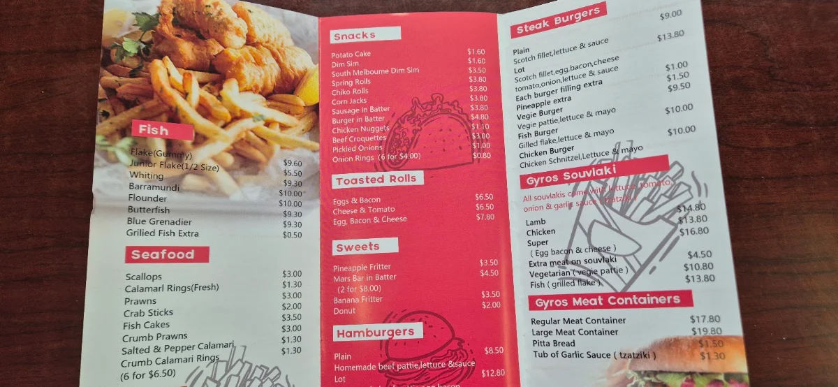 Menu, Grey Shark Fish & Chips