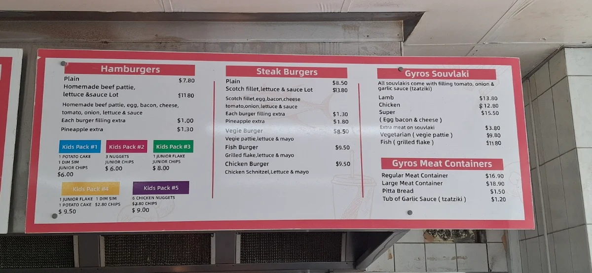 Menu, Grey Shark Fish & Chips