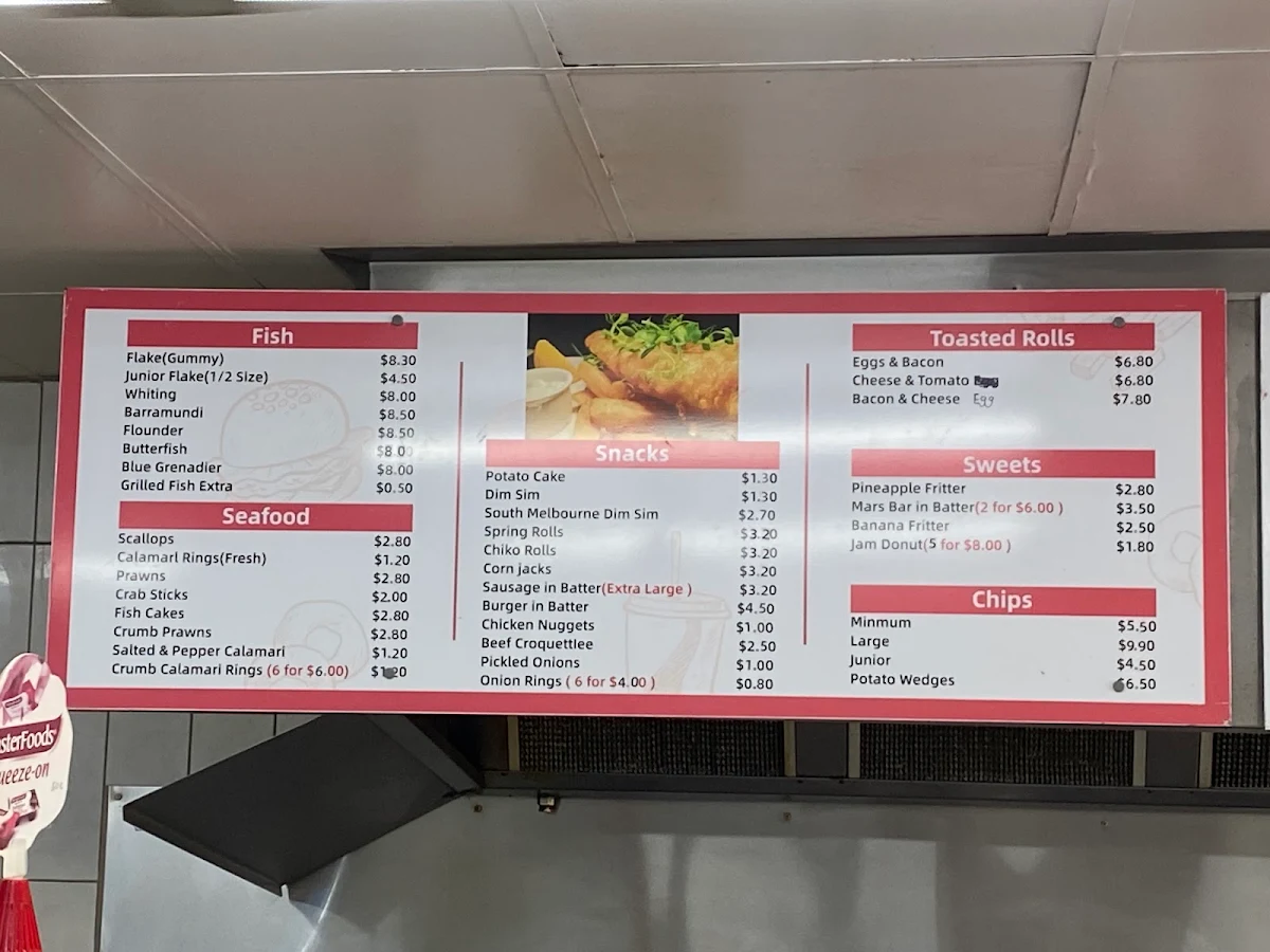 Menu, Grey Shark Fish & Chips