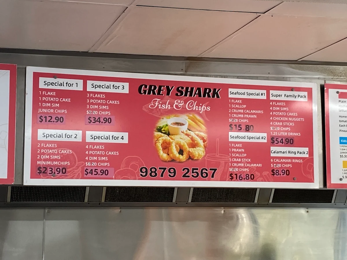 Menu, Grey Shark Fish & Chips