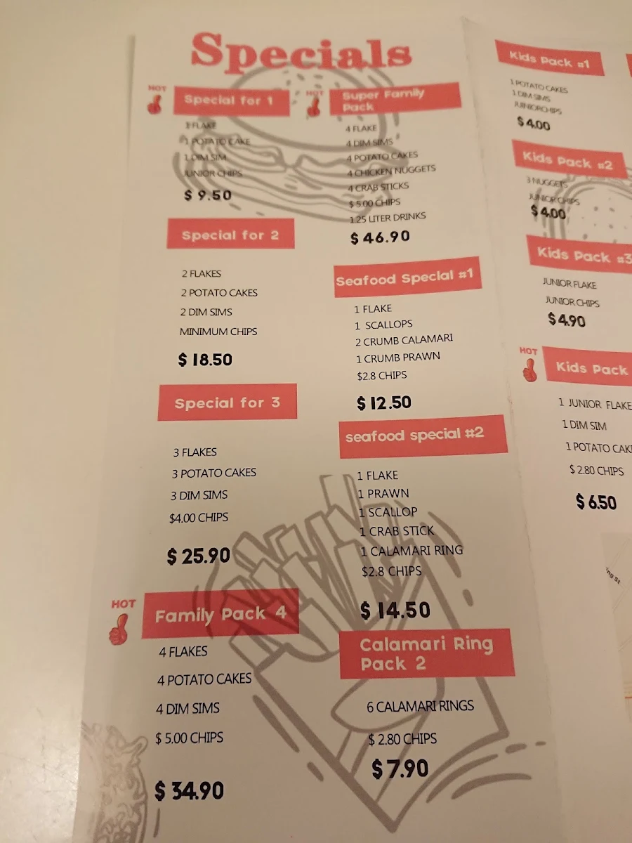 Menu, Grey Shark Fish & Chips