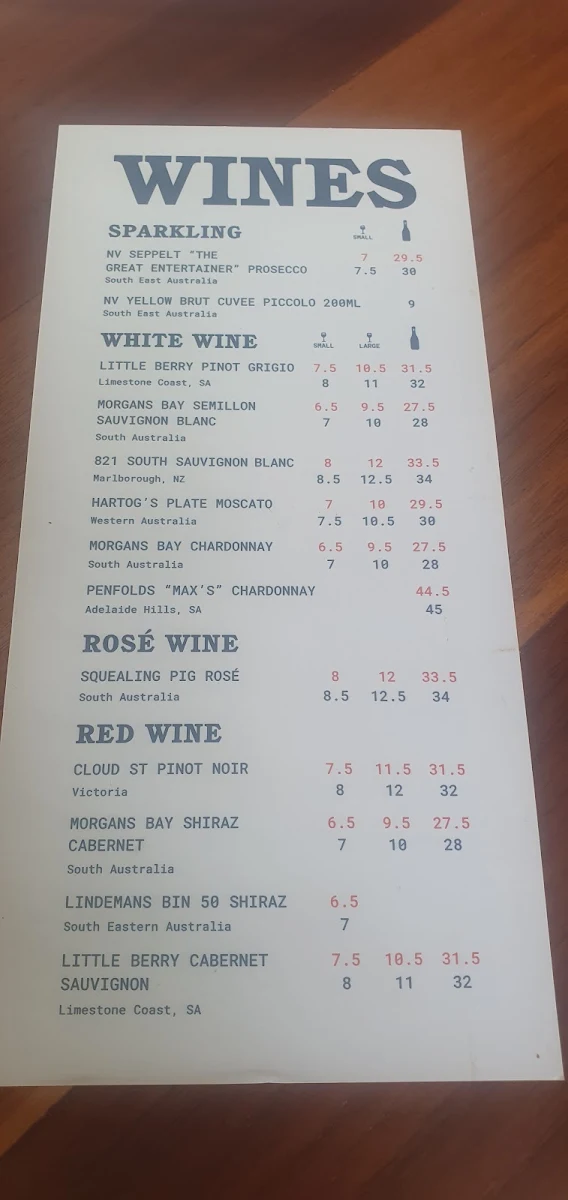 Menu, Durack Tavern
