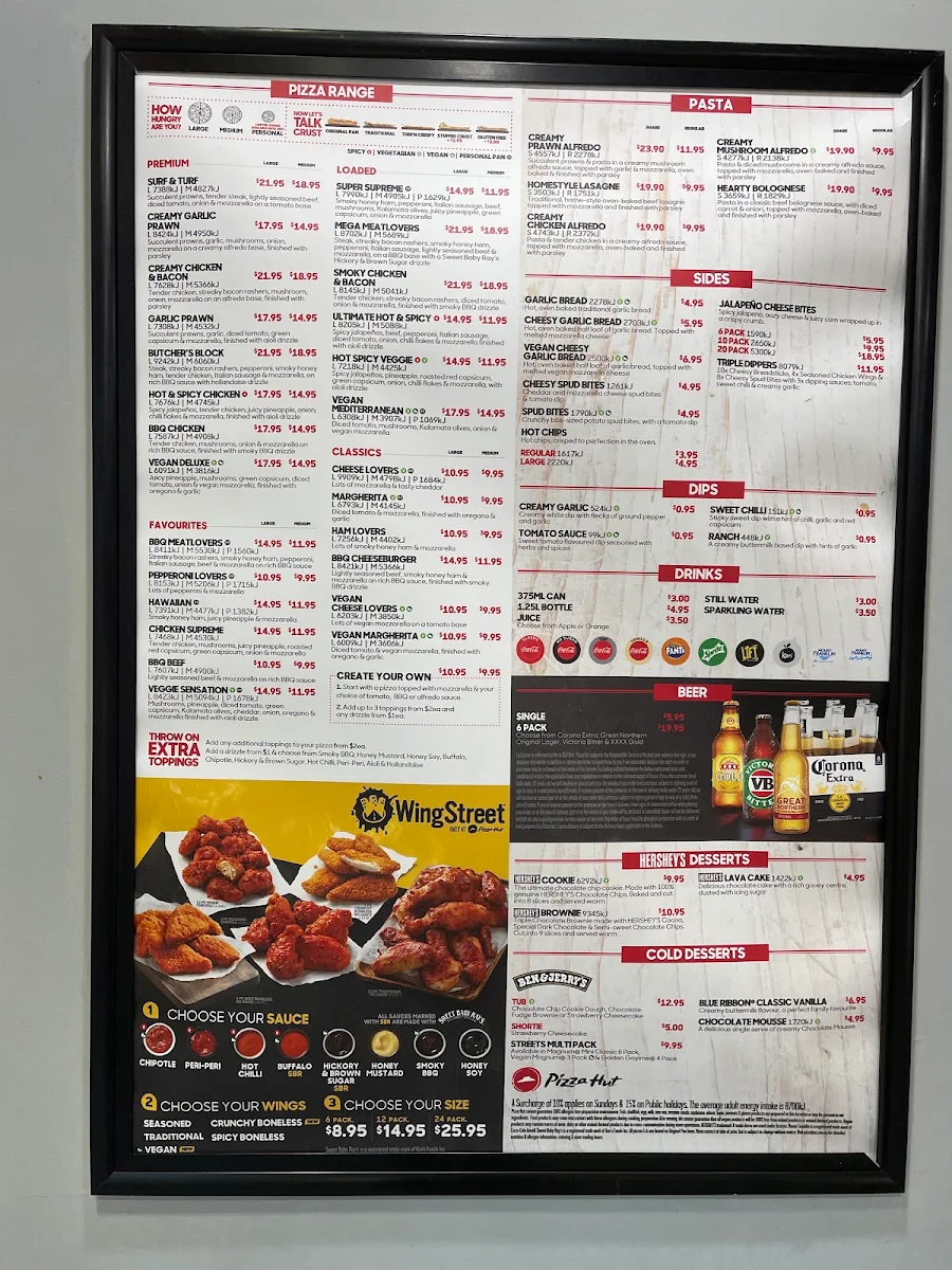 Menu, Pizza Hut Taigum