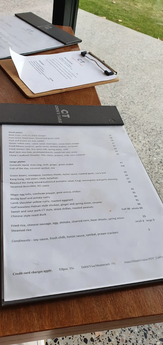 Menu, Chow's Table