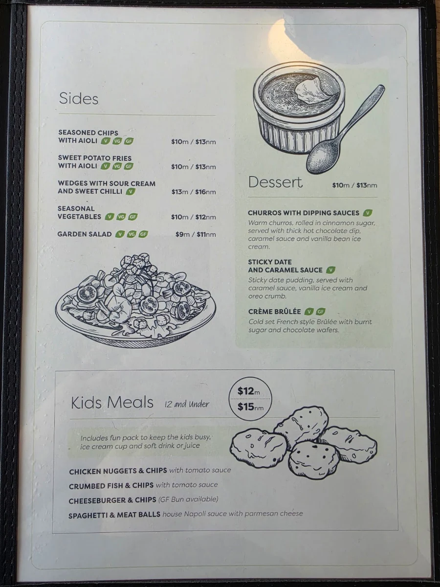 Menu, Parkside Community & Services Club
