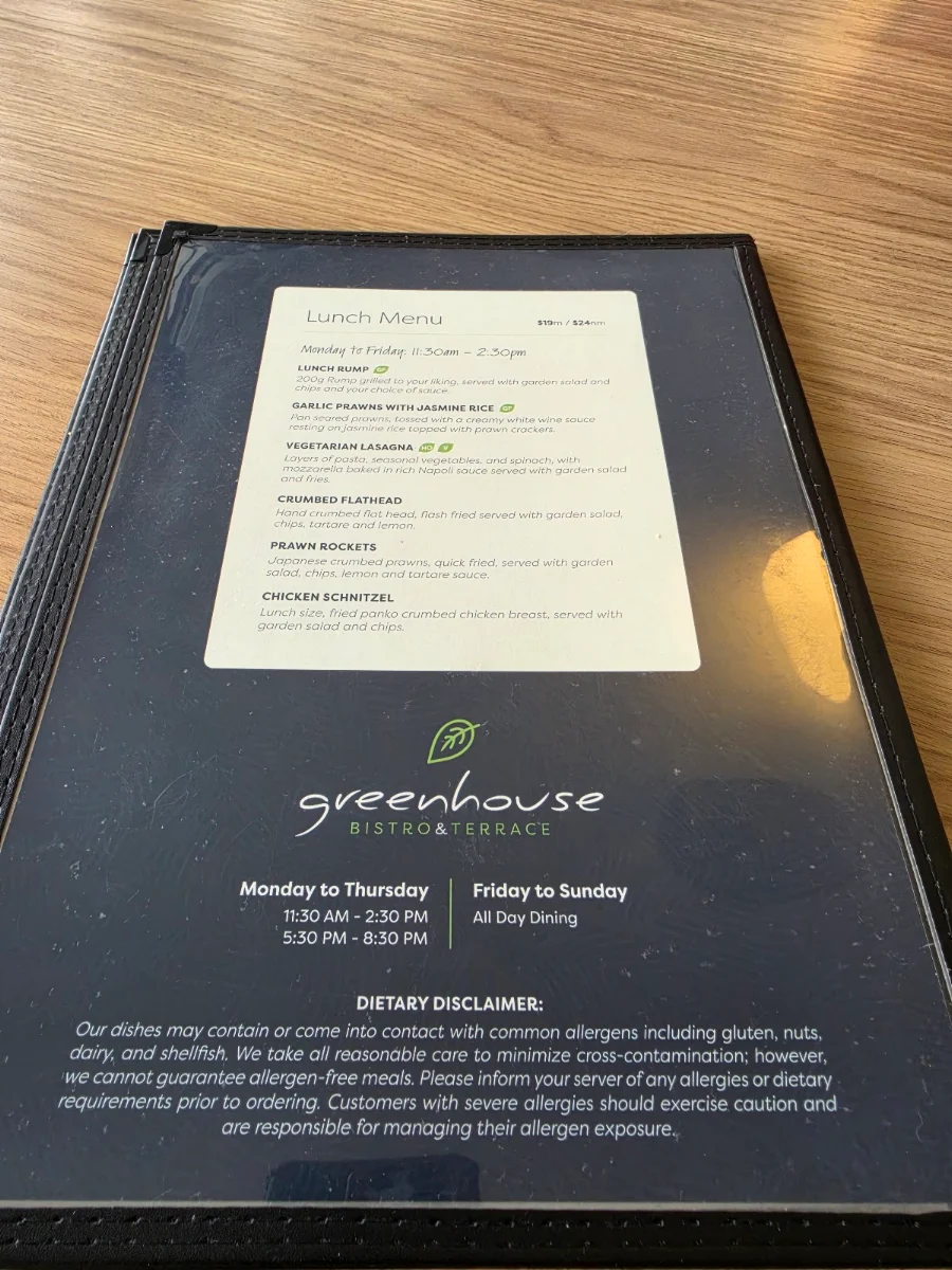 Menu, Parkside Community & Services Club