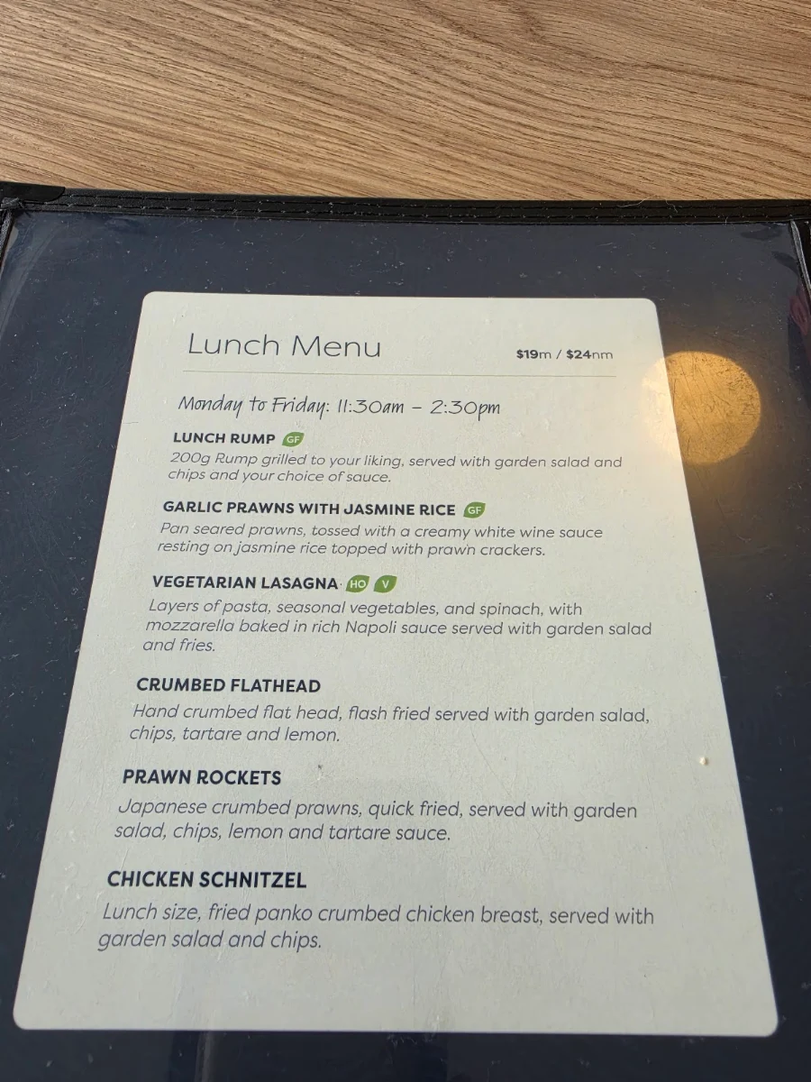Menu, Parkside Community & Services Club