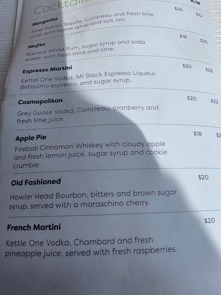 Menu, Parkside Community & Services Club