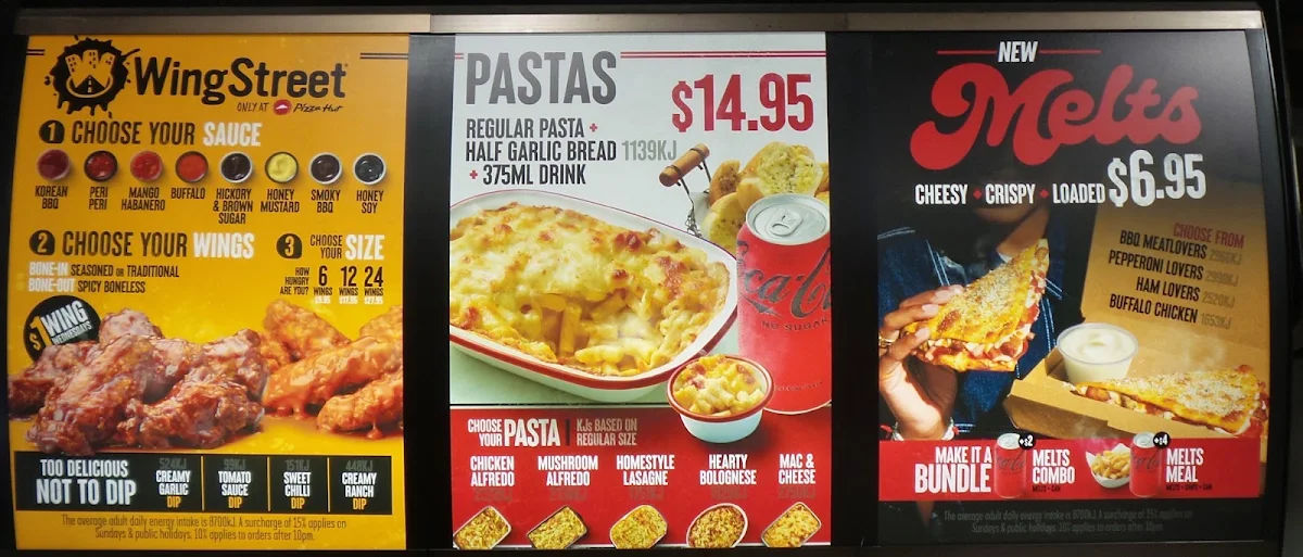 Menu, Pizza Hut Carrum Downs