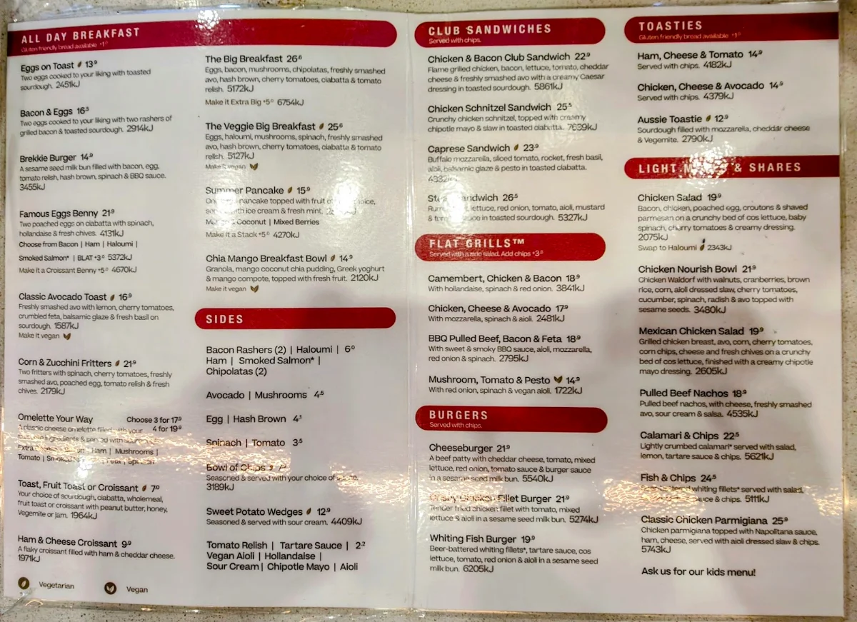 Menu, The Coffee Club - Airport Village