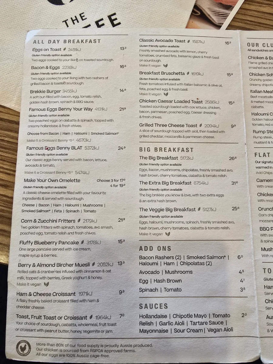 Menu, The Coffee Club - Airport Village