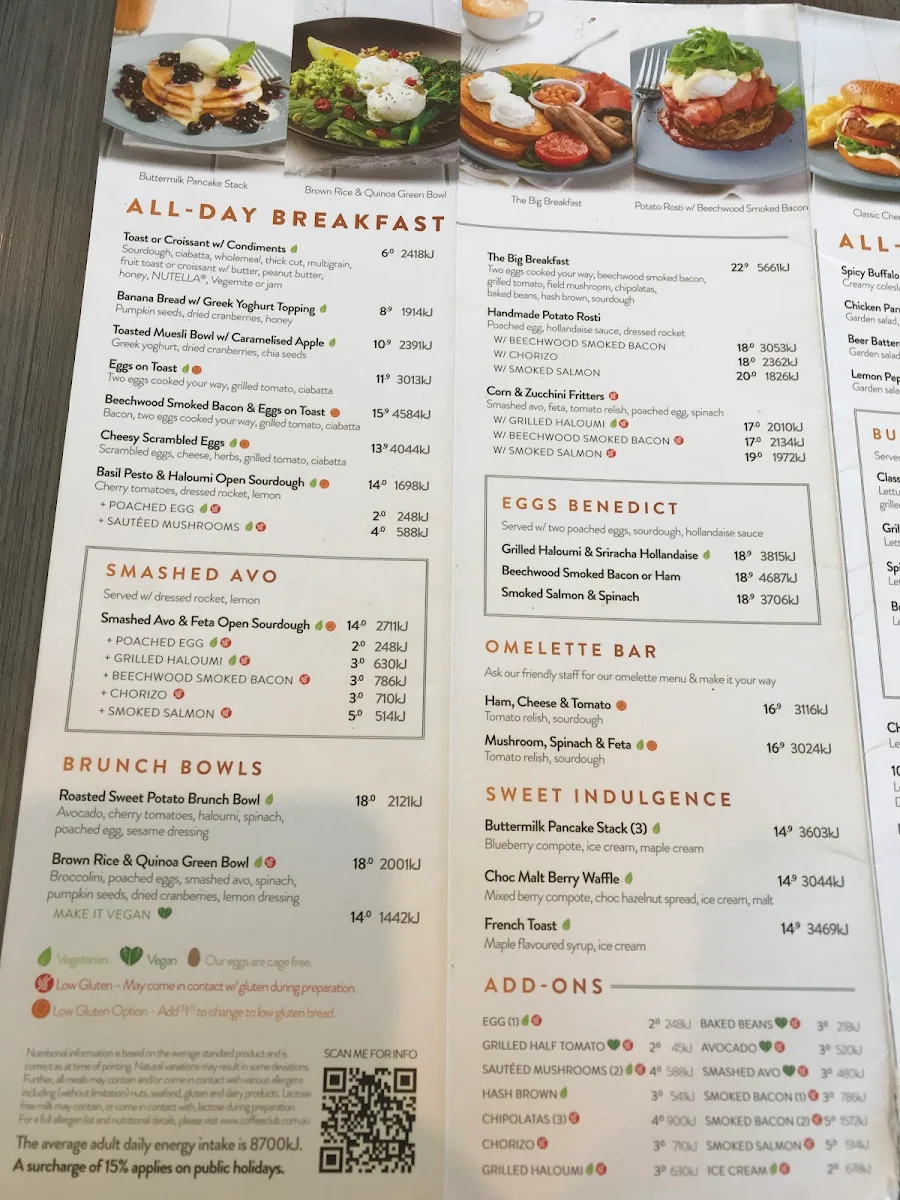 Menu, The Coffee Club - Airport Village