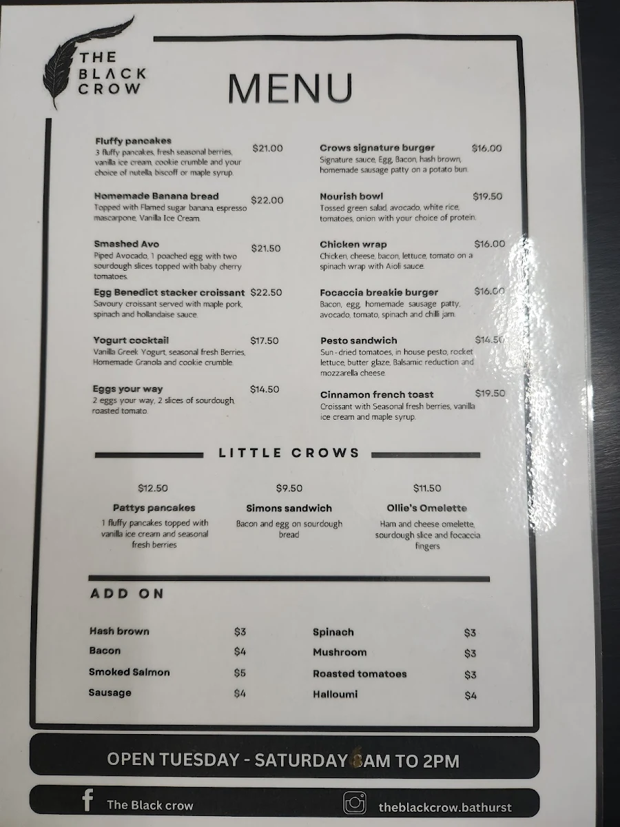 Menu, The Black Crow