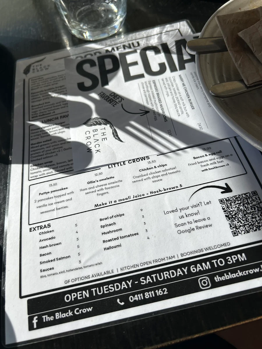 Menu, The Black Crow