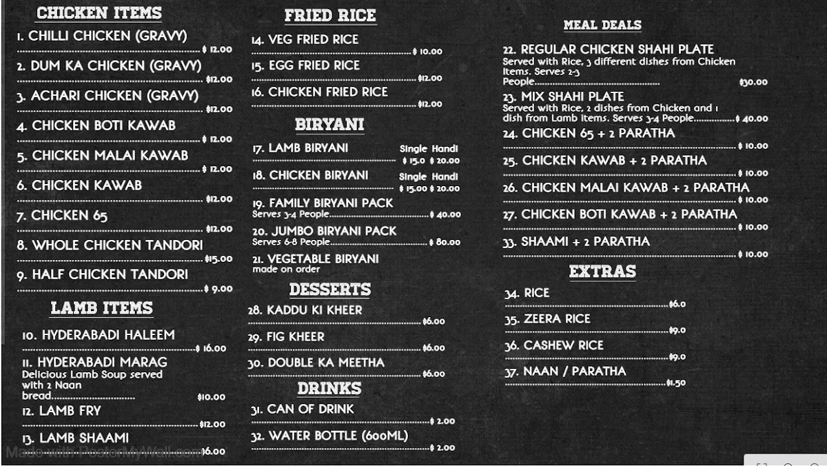 Menu, SHAH GHOUSE Restaurant