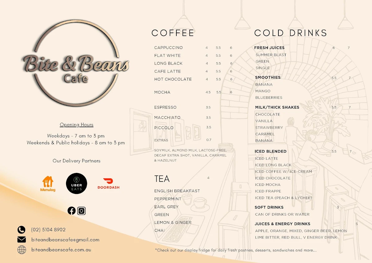 Menu, Bite & Beans Cafe