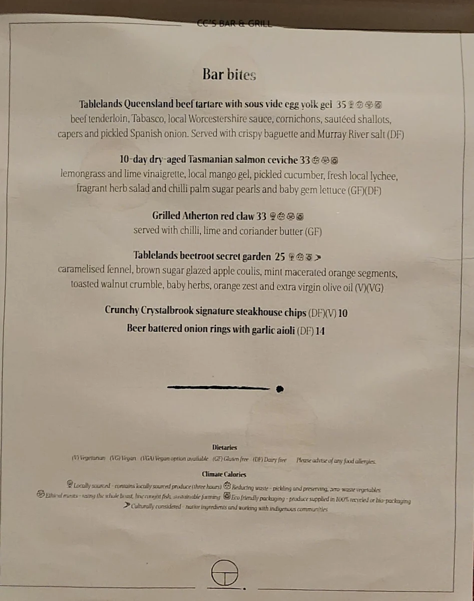 Menu, CC's Bar & Grill by Crystalbrook