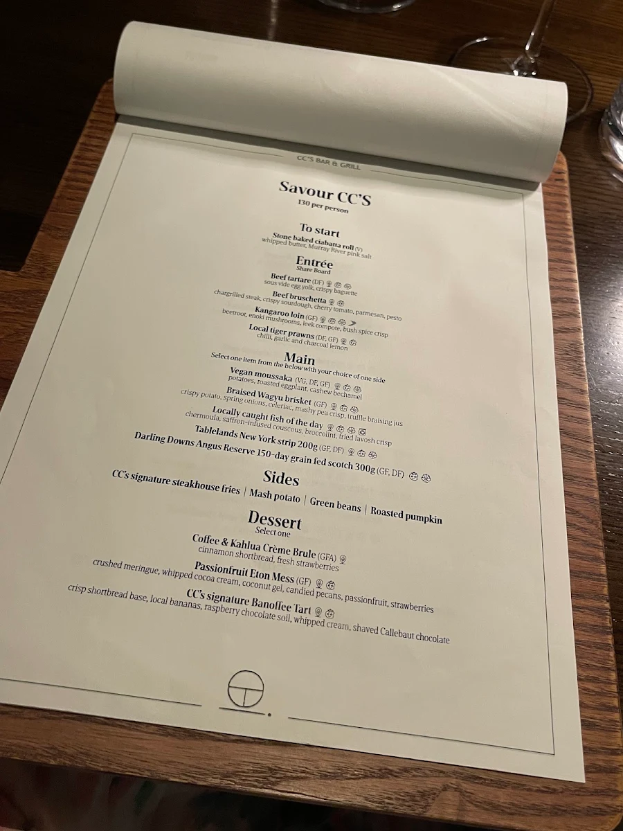 Menu, CC's Bar & Grill by Crystalbrook