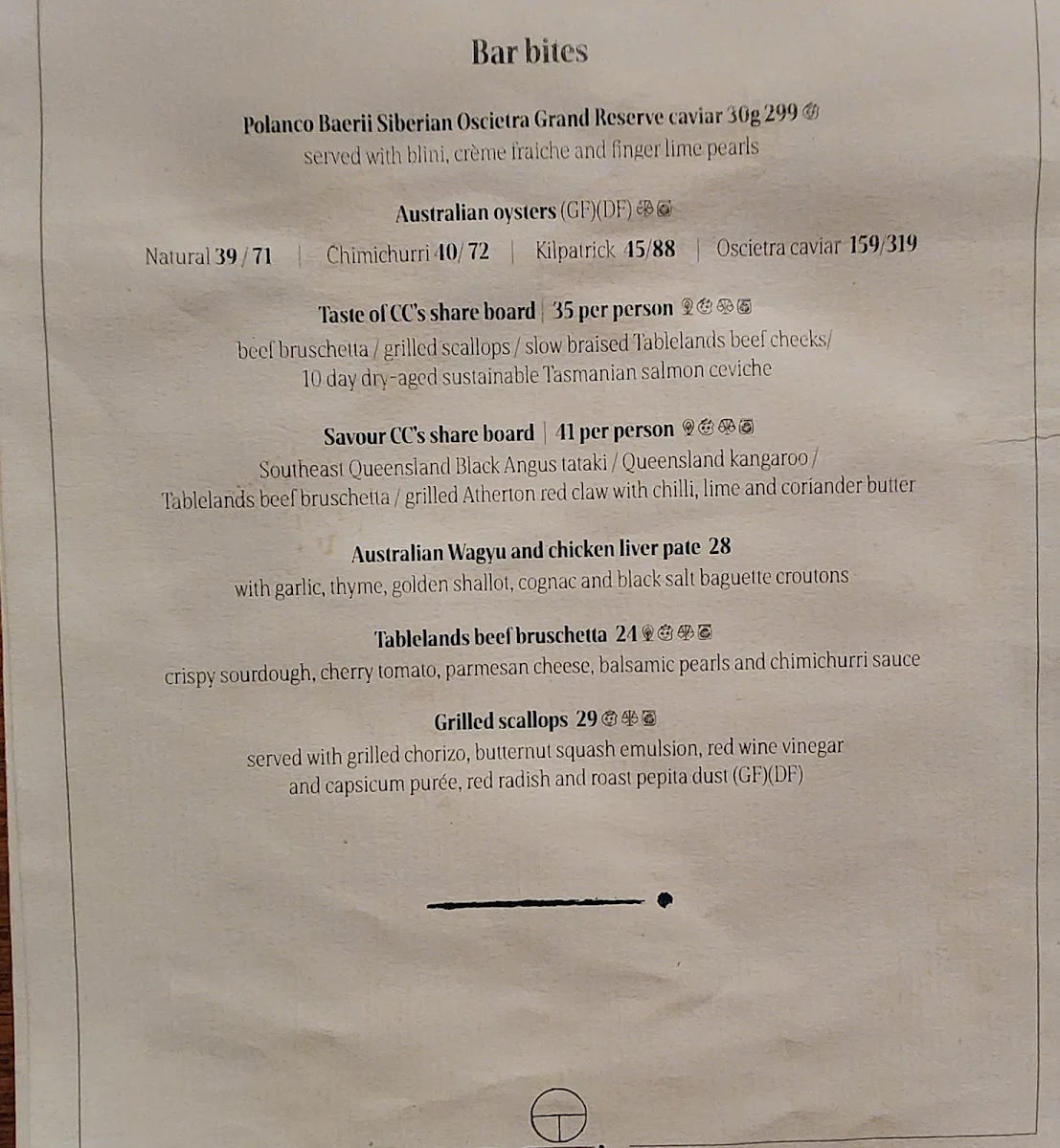 Menu, CC's Bar & Grill by Crystalbrook